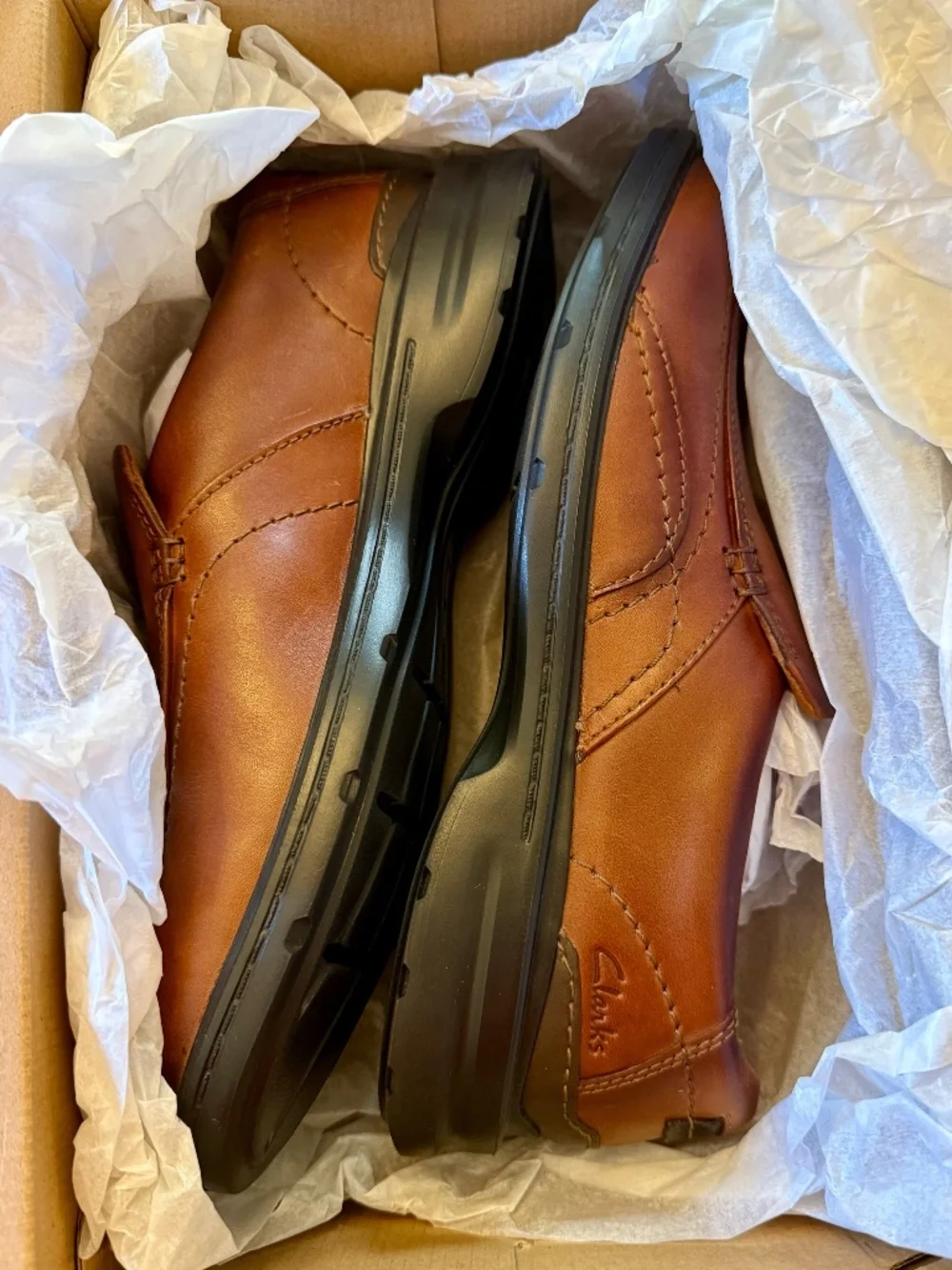 Clarks Men's Gessler Step Leather Slip On Loafers - Dark Tan - Size 10.5 M